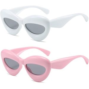 Inflated Pink & White Oversized Cat-eye Sunglasses